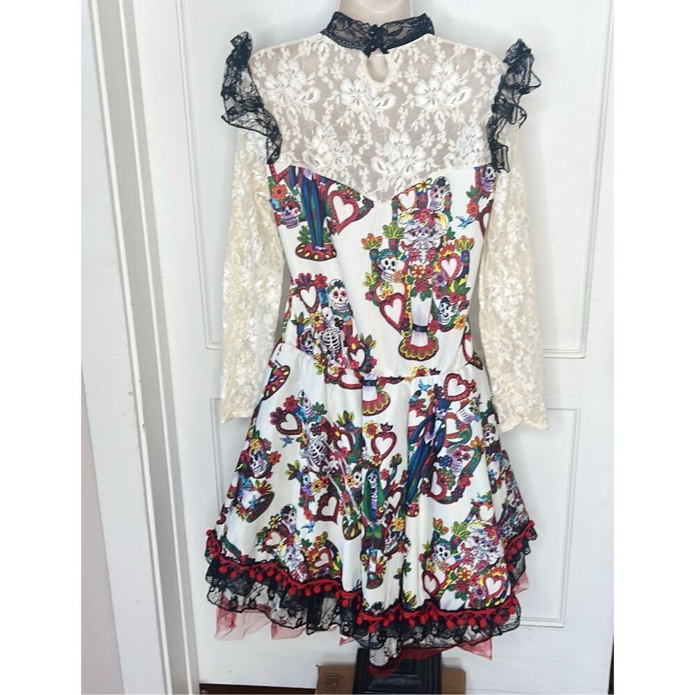 Lace & Floral Mixed-Media Women’s Dress - White/Black with Multicolor Accents - Picture 6 of 8